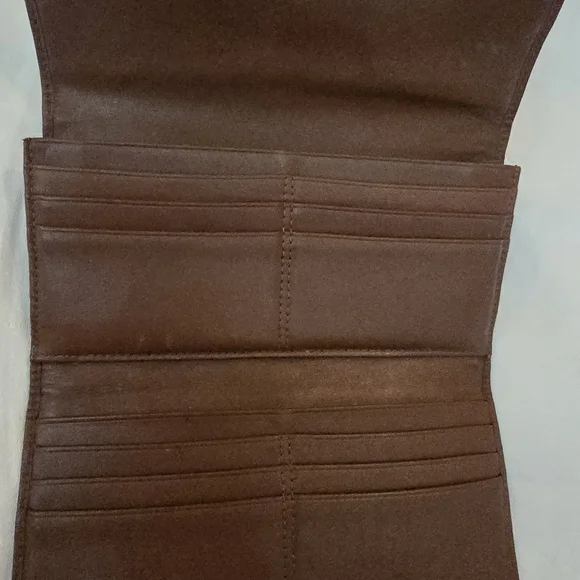 Vintage Coach Brown Leather Canvas Trifold Wallet with Snap Closure - Picture 5 of 8